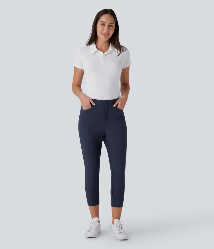 Mid Rise Pockets Capri Tapered Quick Dry Golf Pants-Golf Tee Pocket-UPF40+