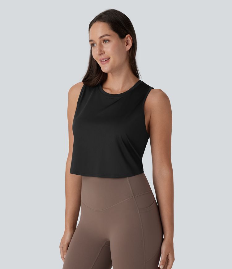 Ausgeschnittenes Crossover-Saum Einfarbiges Crop Yoga Tank Top