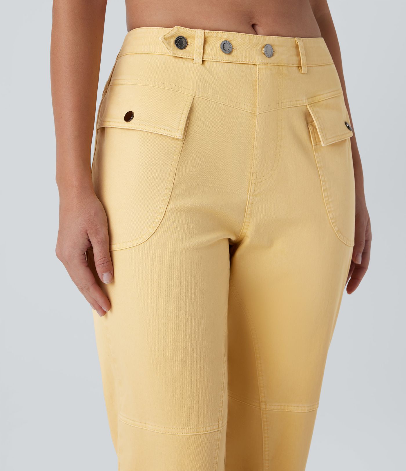 Mid Rise Straight Leg Cargo Casual Cotton Pants with Pockets