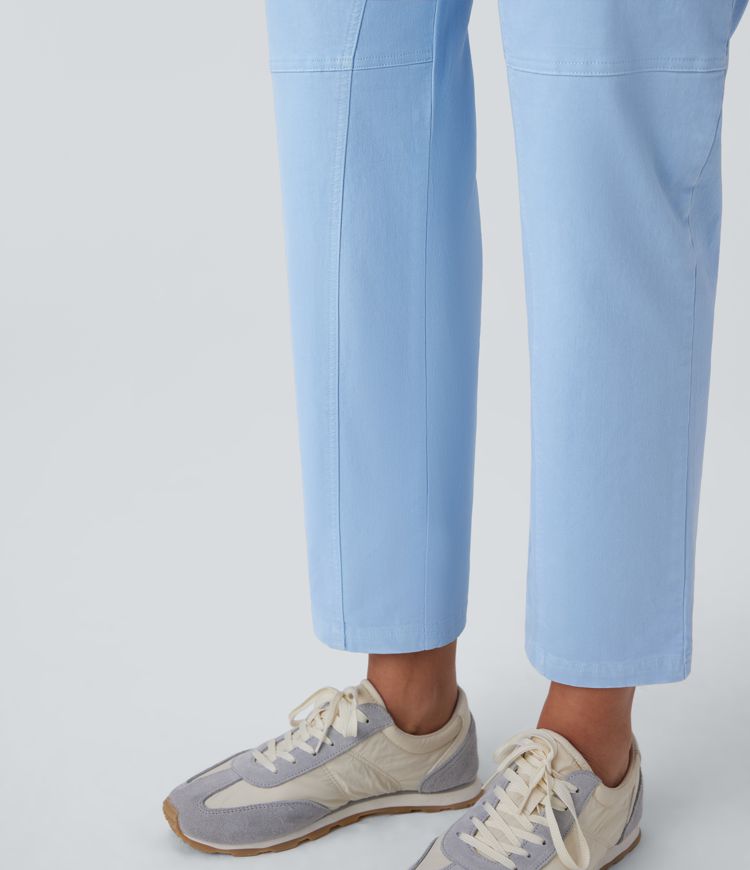 Mid Rise Straight Leg Cargo Casual Cotton Pants with Pockets