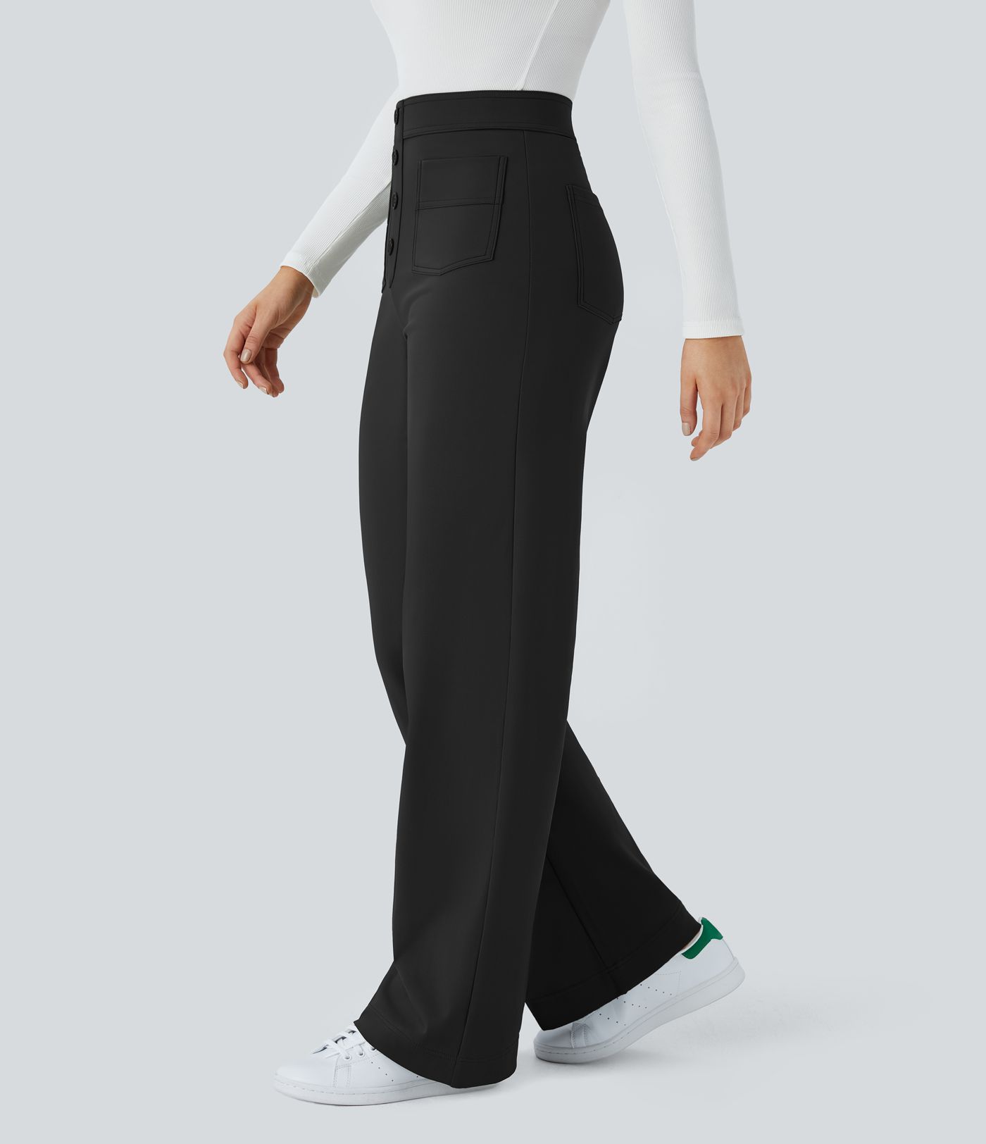 Softlyzero™ Plush Thermal High Waisted Button Multiple Pockets Straight Leg Casual Trousers