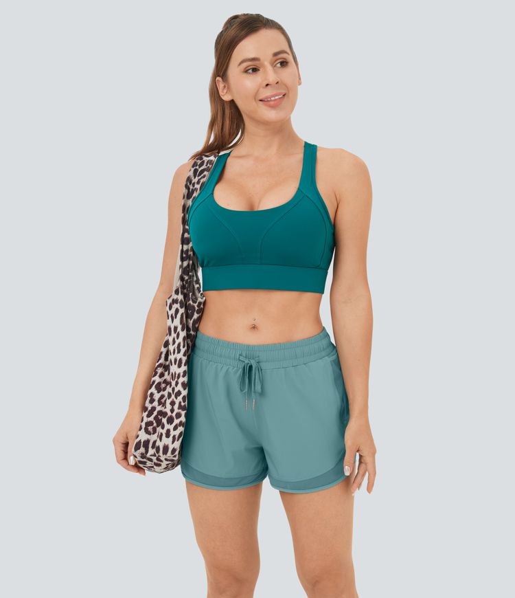 Pantalón corto Breezeful™ correr secado rápido 2 en 1 bolsillo malla lateral tiro alto 7.5cm