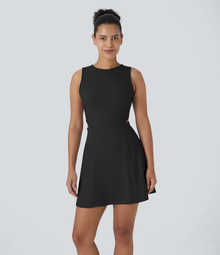 Backless Buckle Tieback 2-in-1 Pocket Dance Active Dress