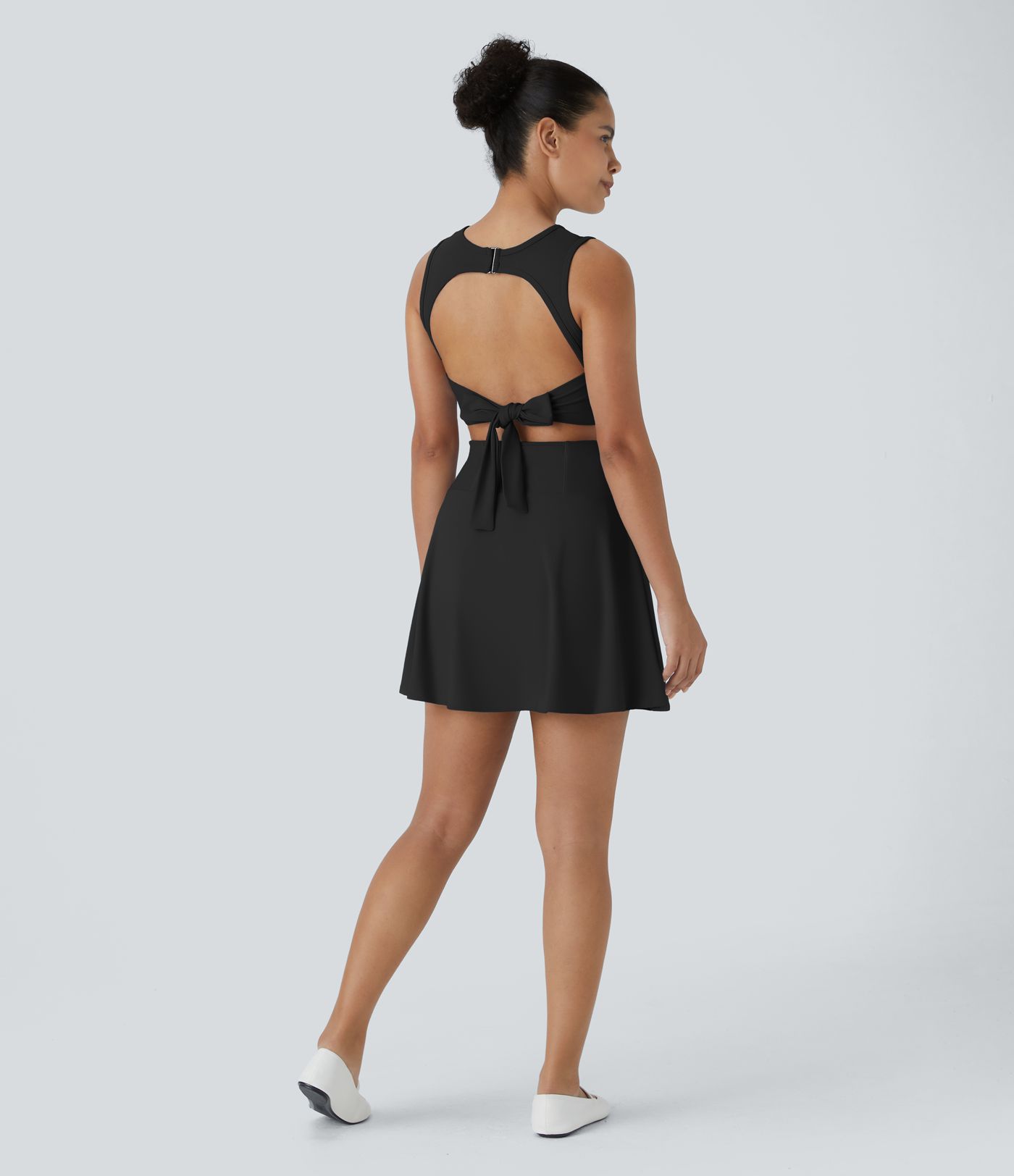 Backless Buckle Tieback 2-in-1 Pocket Dance Active Dress