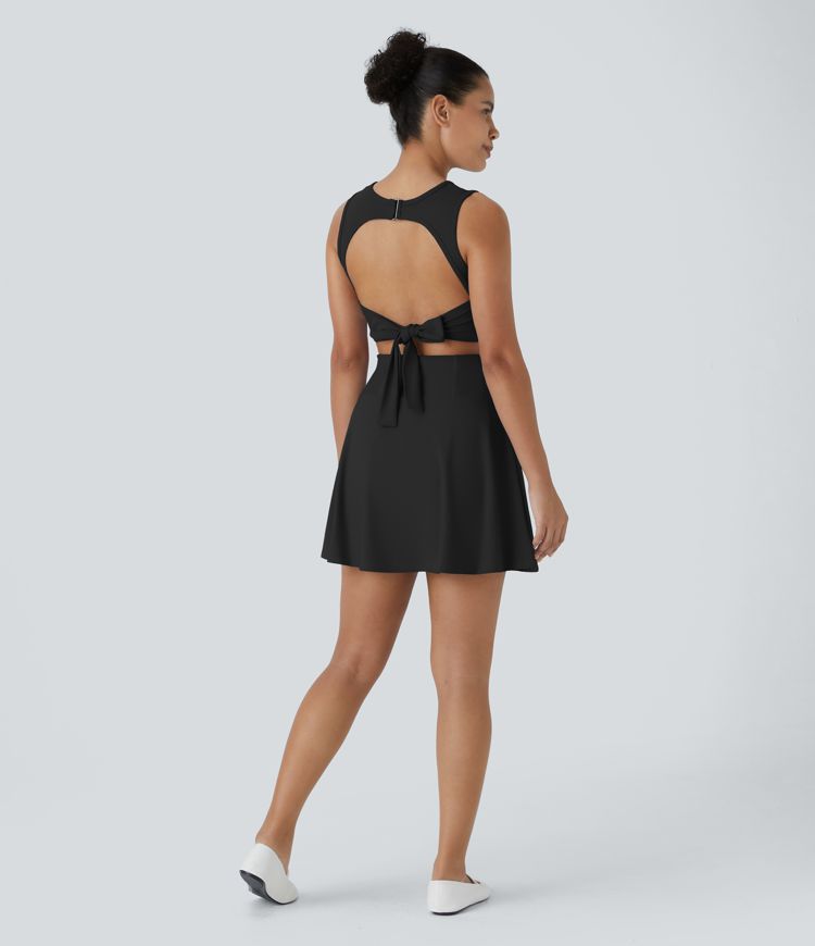Backless Buckle Tieback 2-in-1 Pocket Dance Active Dress