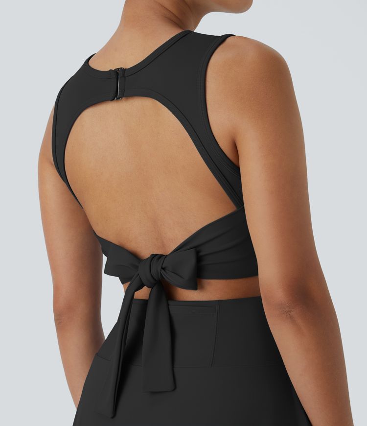 Backless Buckle Tieback 2-in-1 Pocket Dance Active Dress