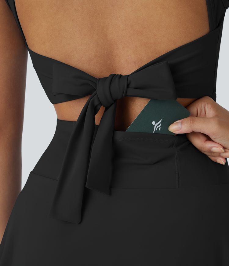 Backless Buckle Tieback 2-in-1 Pocket Dance Active Dress