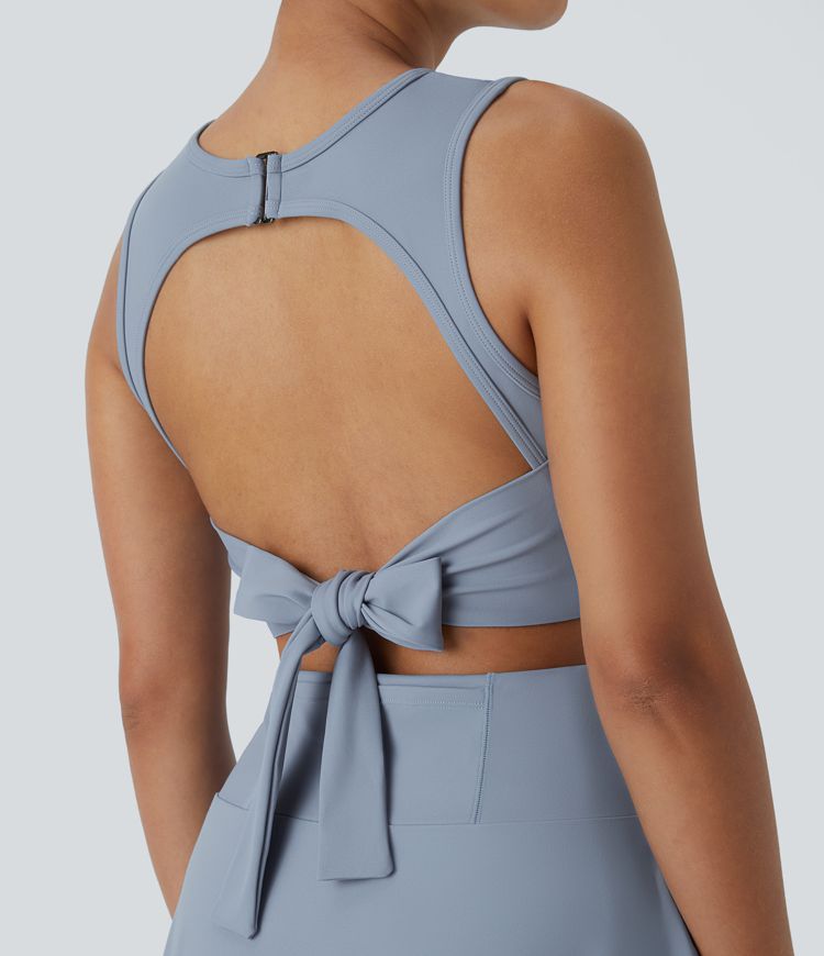 Backless Buckle Tie Back 2-in-1 Pocket Dance Active Dress