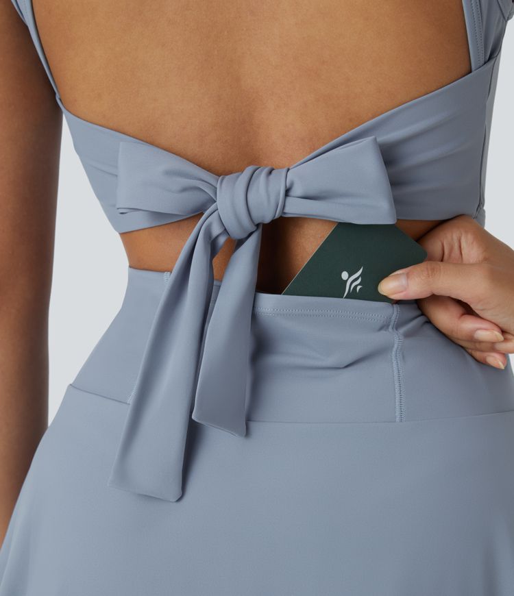 Ärmelloses Rückenband mit Rundhalsausschnitt, rückenfreies 2-in-1-Kleid