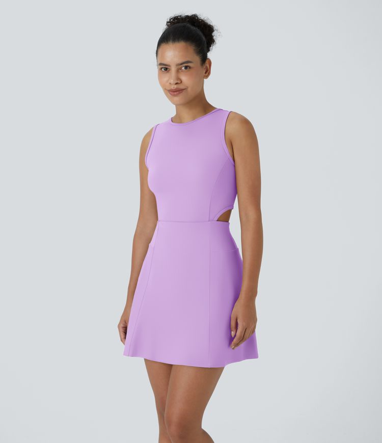 Backless Buckle Tie Back 2-in-1 Pocket Dance Active Dress