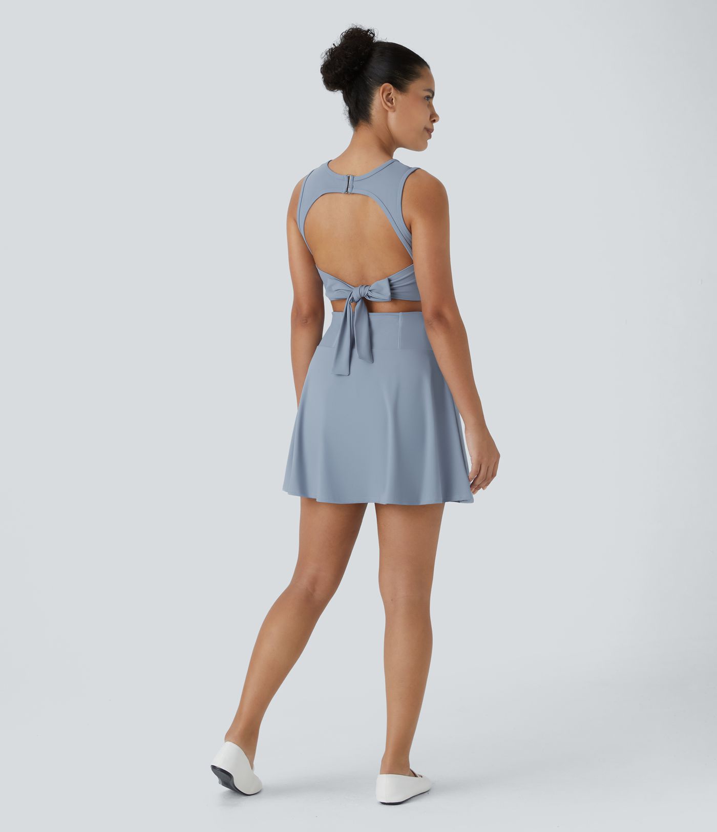 Ärmelloses Rückenband mit Rundhalsausschnitt, rückenfreies 2-in-1-Kleid