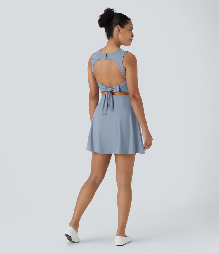 Ärmelloses Rückenband mit Rundhalsausschnitt, rückenfreies 2-in-1-Kleid