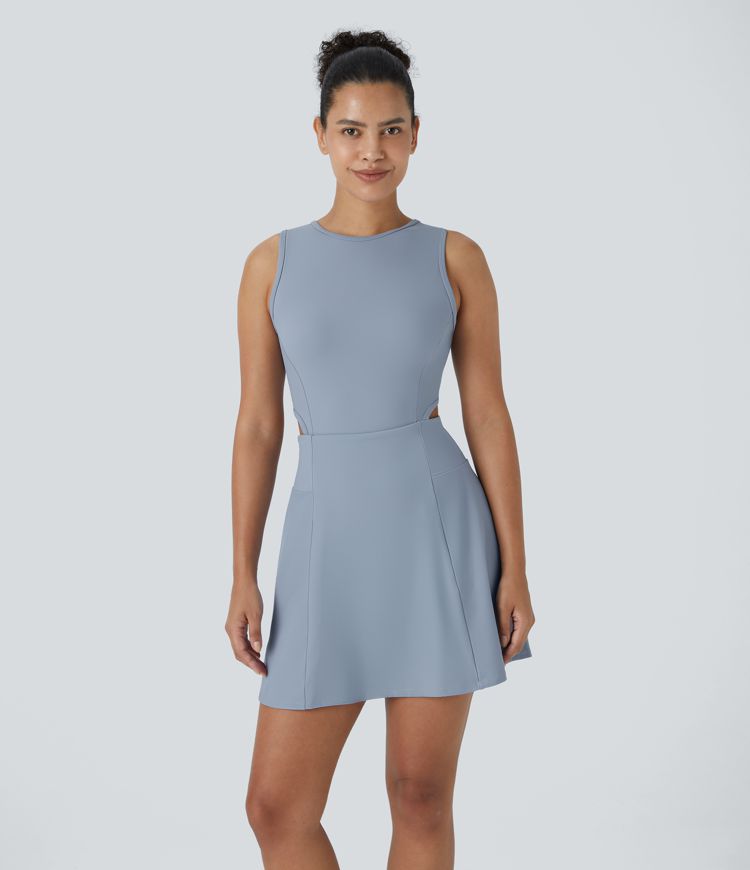 Backless Buckle Tie Back 2-in-1 Pocket Dance Active Dress