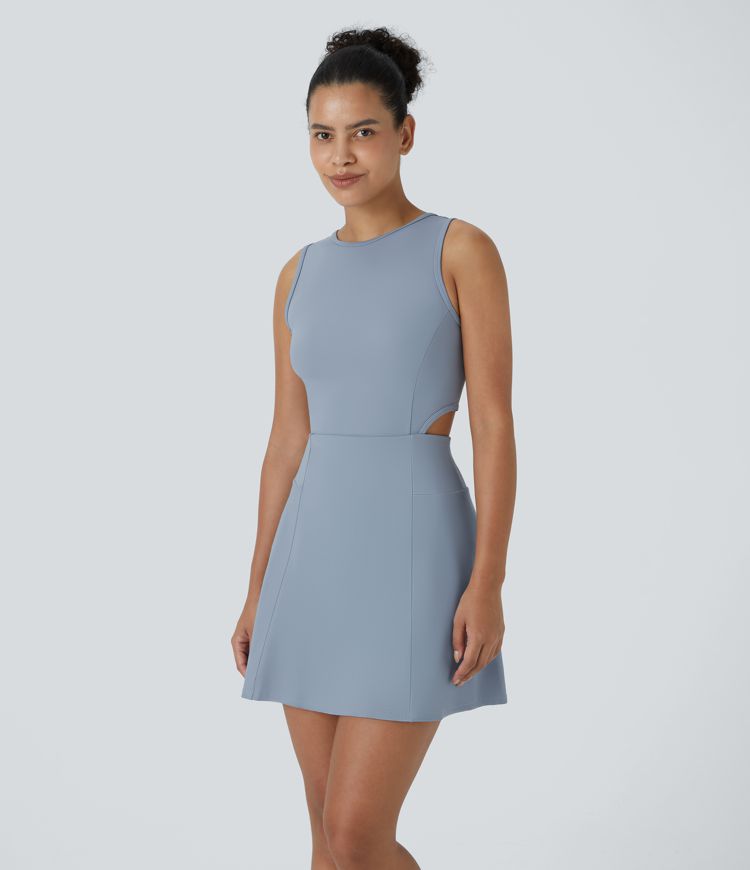 Backless Buckle Tie Back 2-in-1 Pocket Dance Active Dress