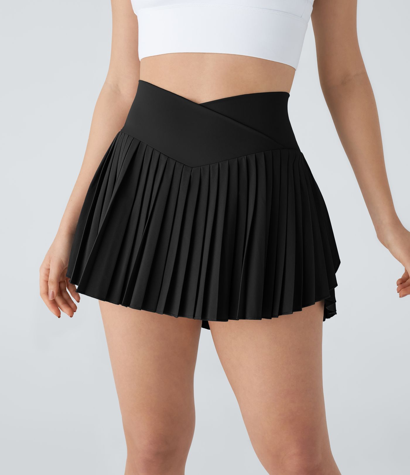 Breezeful™ High Waist Crossover Ruched 2-in-1 Side Pocket Mini Quick Dry Tennis Skirt