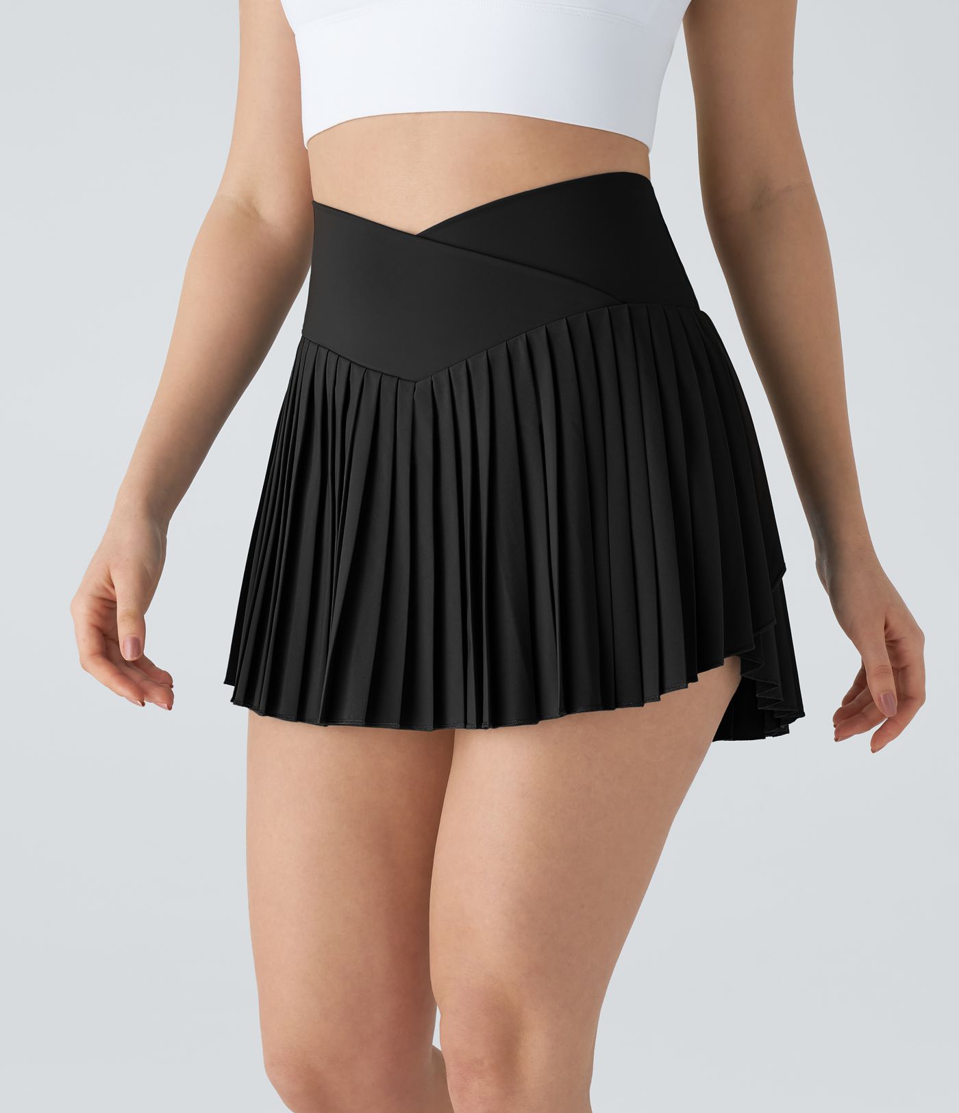 Breezeful™ High Waist Crossover Ruched 2-in-1 Side Pocket Mini Quick Dry Tennis Skirt
