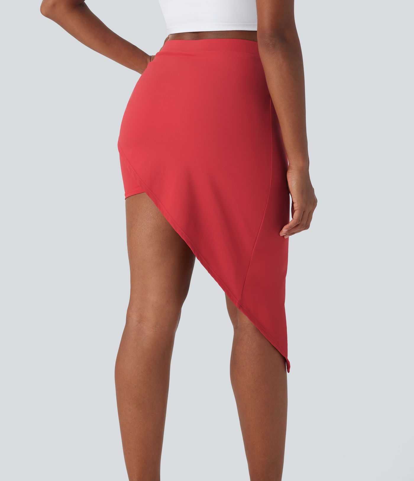 High Waisted Ruched Adjustable Buckle 2-in-1 Side Pocket High Low Dance Skirt