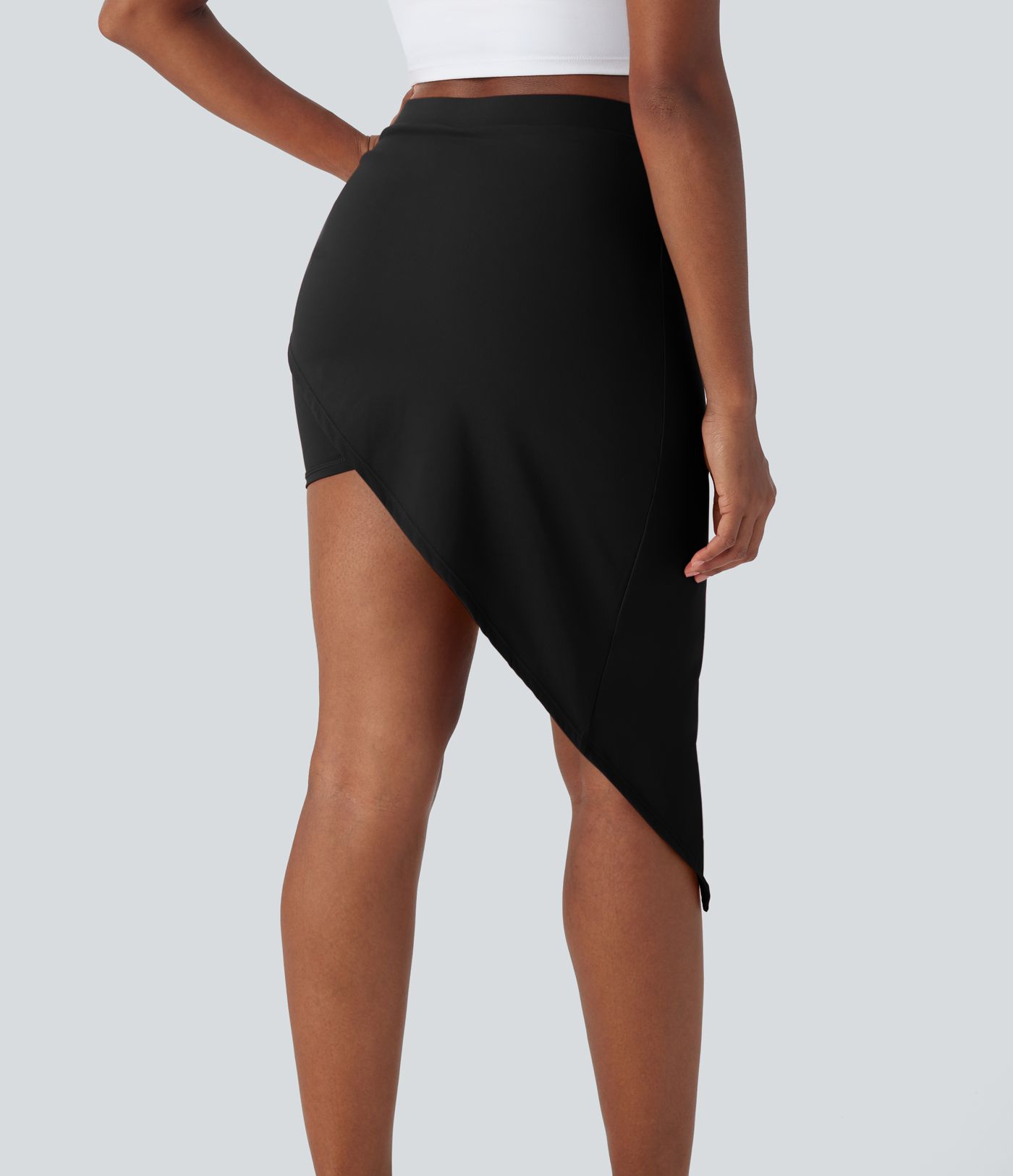 High Waisted Ruched Adjustable Buckle 2-in-1 Pocket High Low Dance Skirt