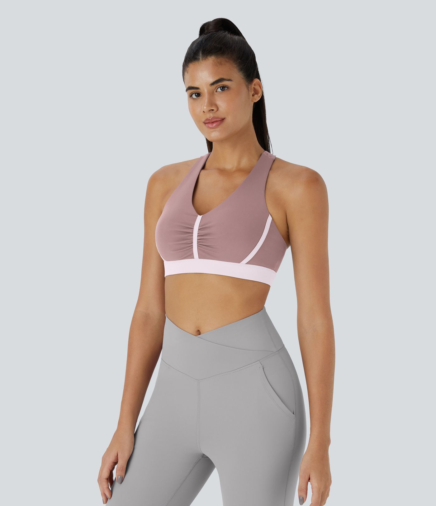 SoftlyZero™ Plush Low Support Ruched Color Block Yoga Sports Bra
