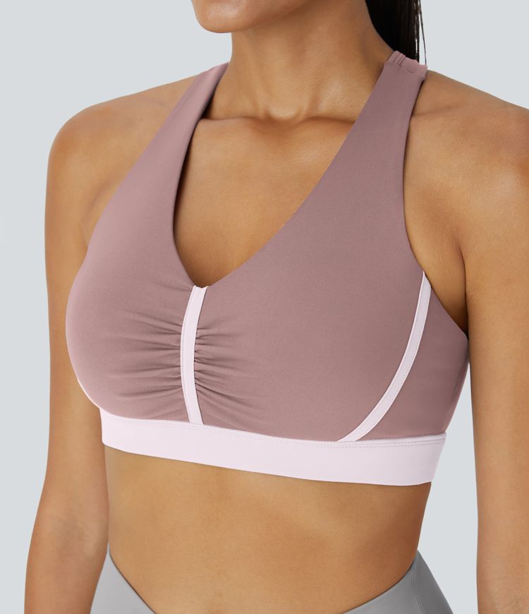 SoftlyZero™ Plush Low Support Ruched Color Block Yoga Sports Bra