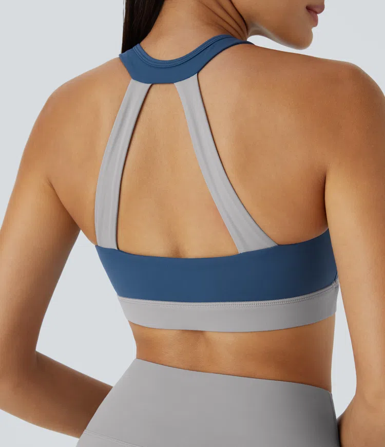 Softlyzero™ Plush Low Support Backless Ruched Detail Color Block Yoga Sports Bra