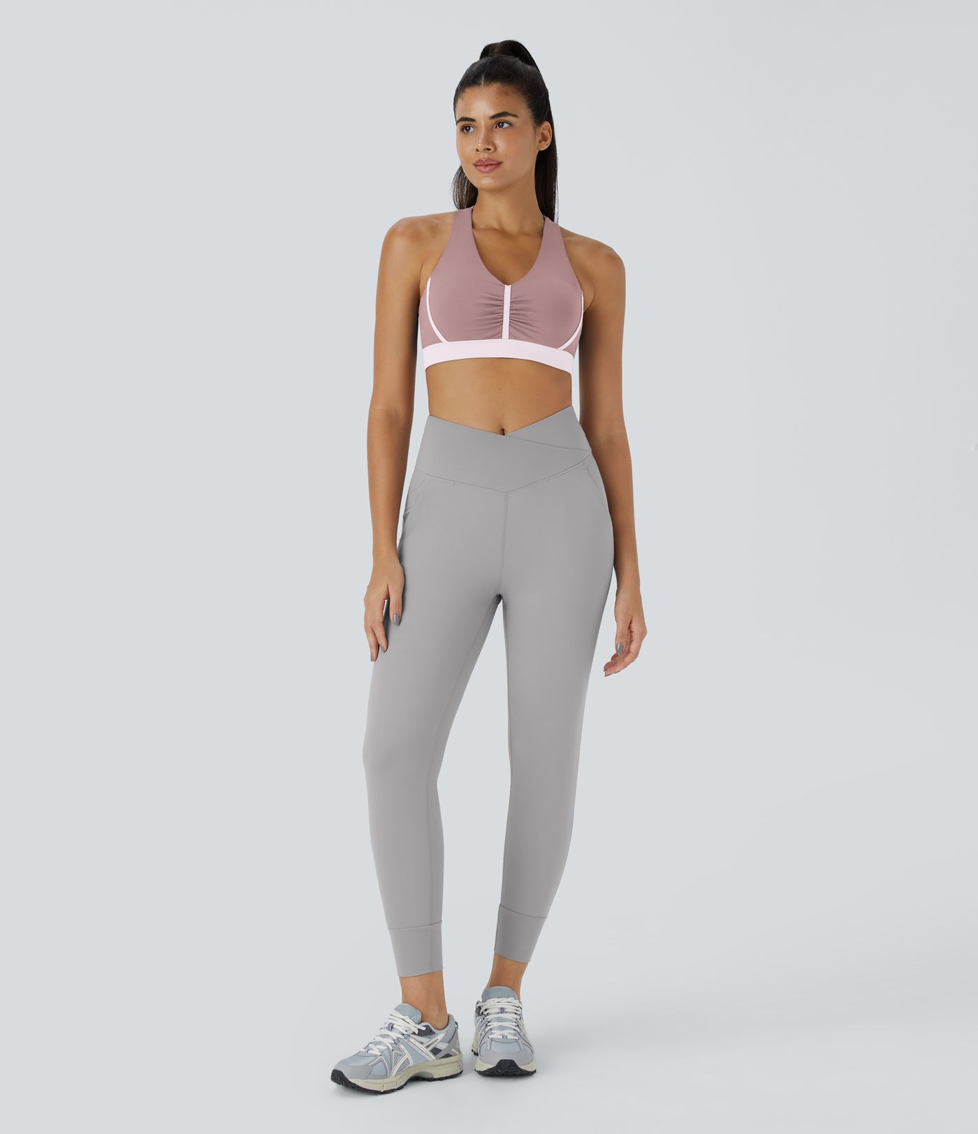 SoftlyZero™ Plush Low Support Ruched Color Block Yoga Sports Bra