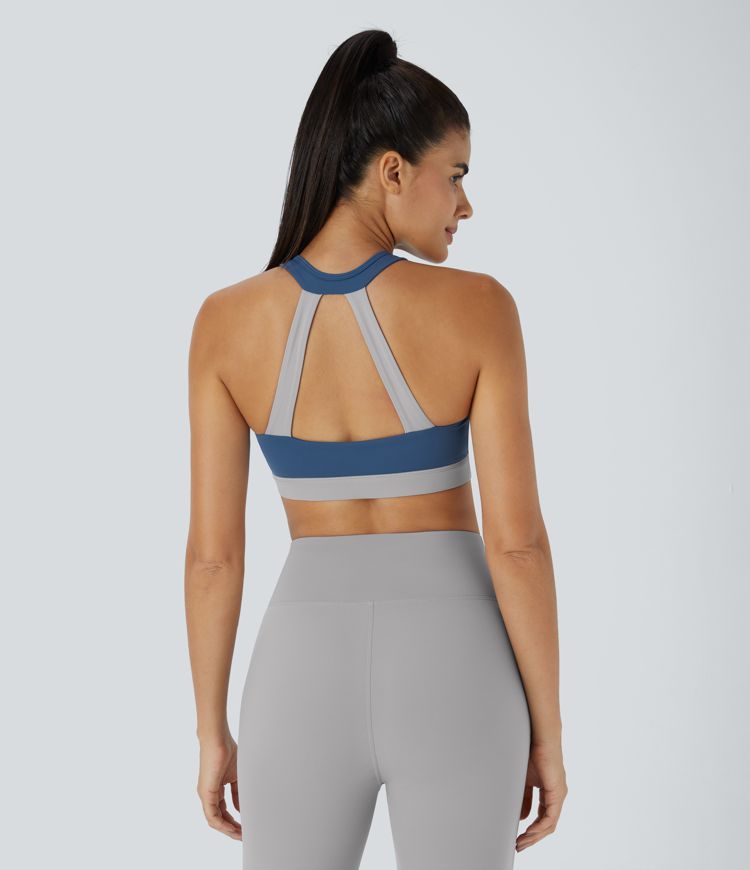 Softlyzero™ Plush Sujetador deportivo yoga bloque de color fruncido sin espalda sujeción ligera
