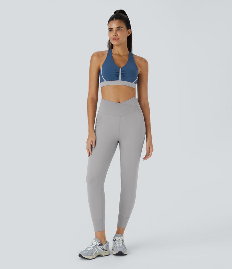 Softlyzero™ Plush Sujetador deportivo yoga bloque de color fruncido sin espalda sujeción ligera