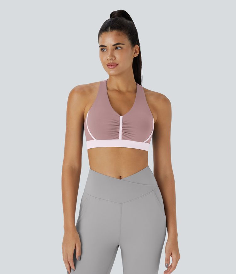 SoftlyZero™ Plush Low Support Ruched Color Block Yoga Sports Bra