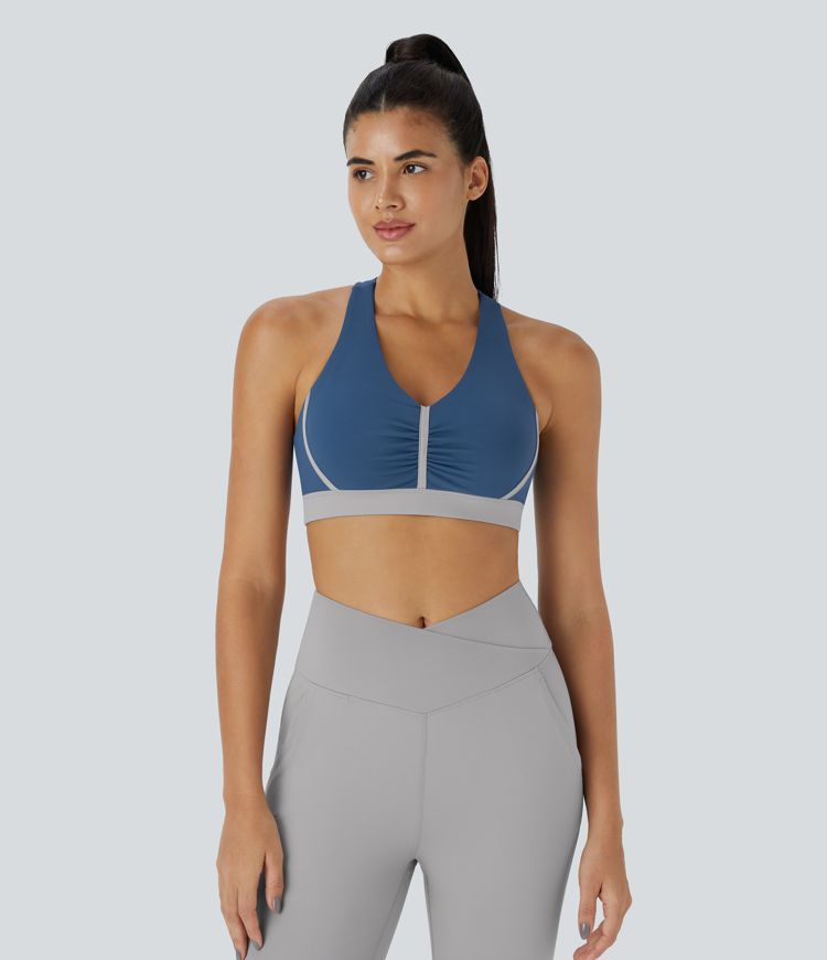Softlyzero™ Plush Low Support Backless Ruched Color Block Yoga Sports Bra