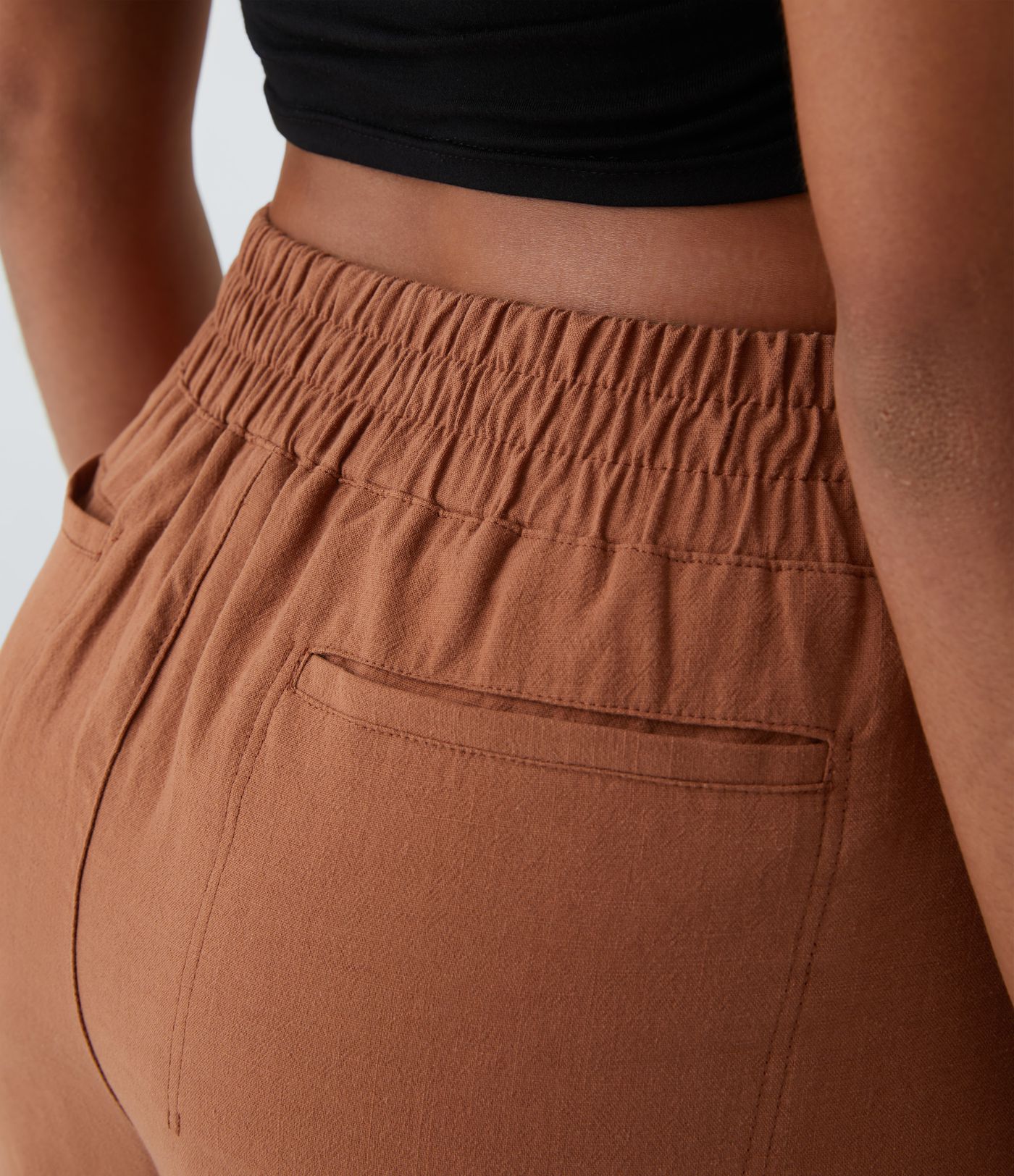 Pantalones Palazzo Capri casuales de pierna ancha con cintura alta y bolsillos, estilo lino