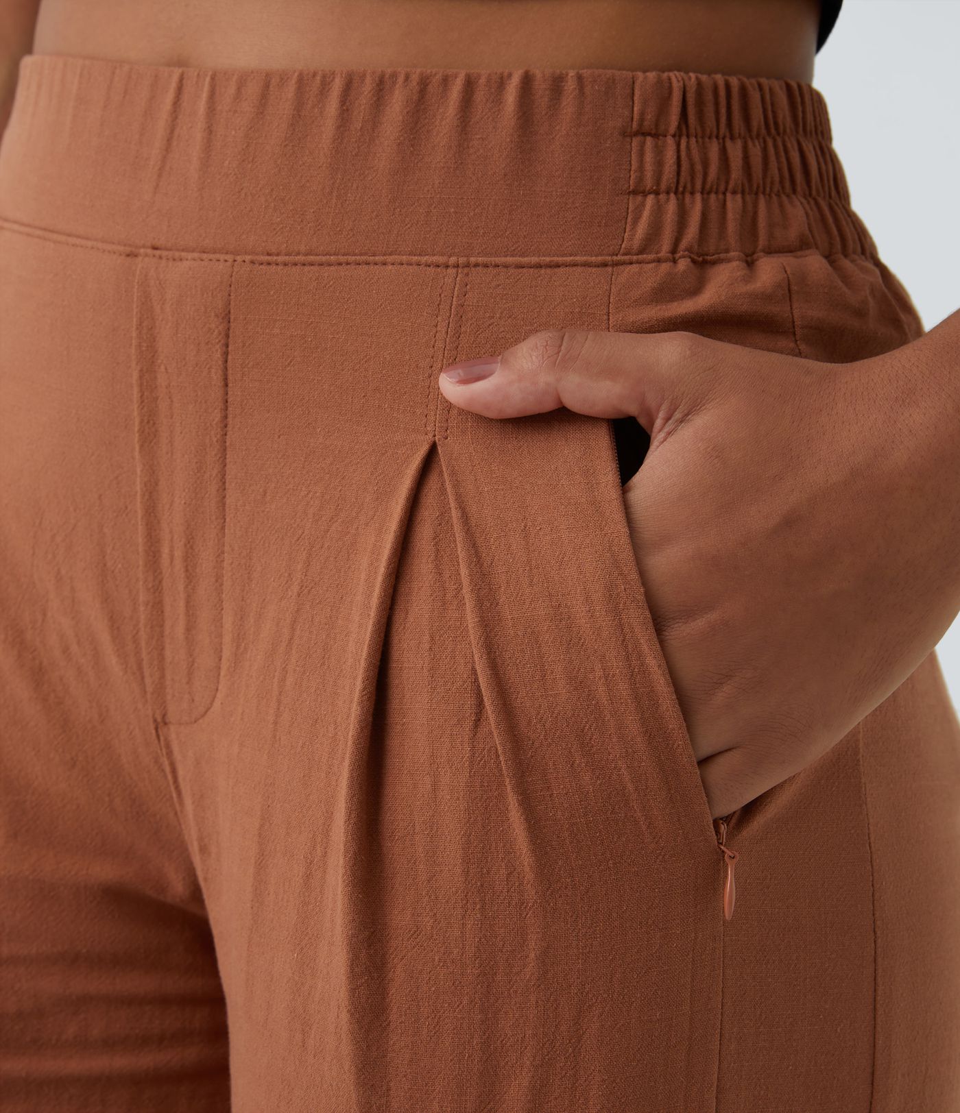 Pantalones Palazzo Capri casuales de pierna ancha con cintura alta y bolsillos, estilo lino