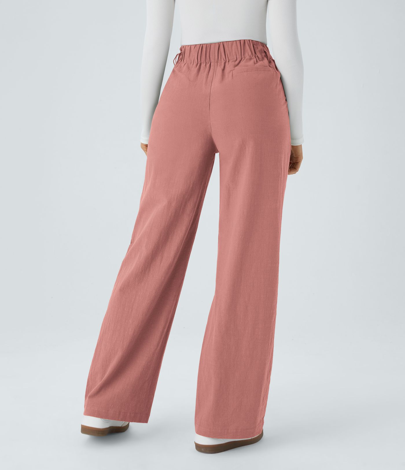 Højtaljede, vide ben casual bukser med lærredslook og lommer