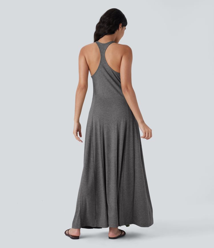 Sleeveless backless racerback flowy maxi casual dress