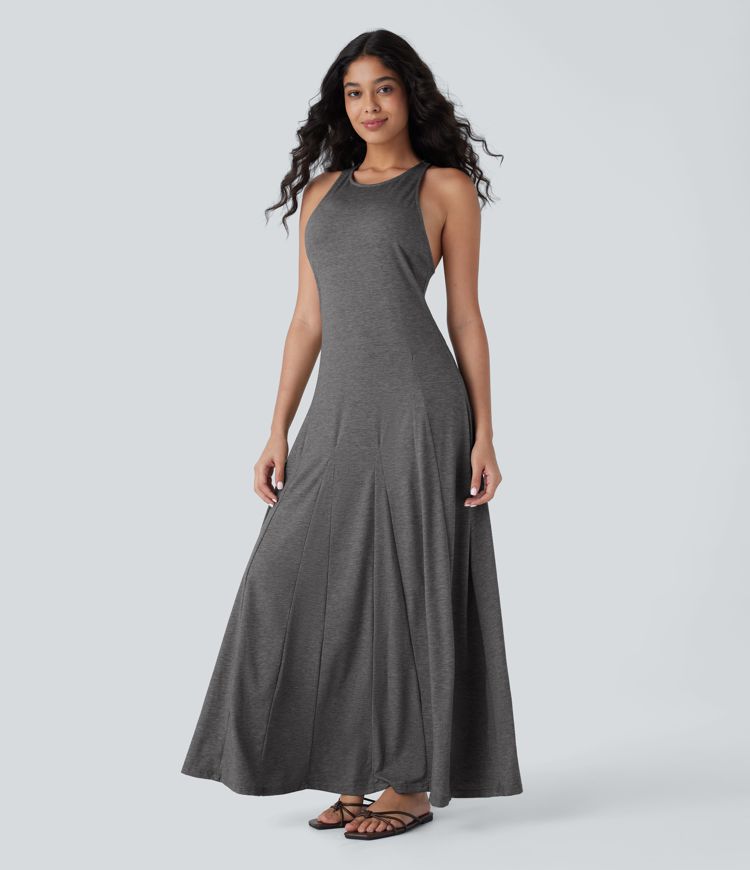 Sleeveless backless racerback flowy maxi casual dress