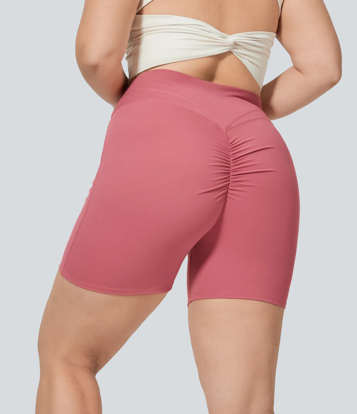 Softlyzero™ Plus-Size, plushige Crossover-Yoga-Shorts mit hohem Bund und Rüschen - 12,7 cm