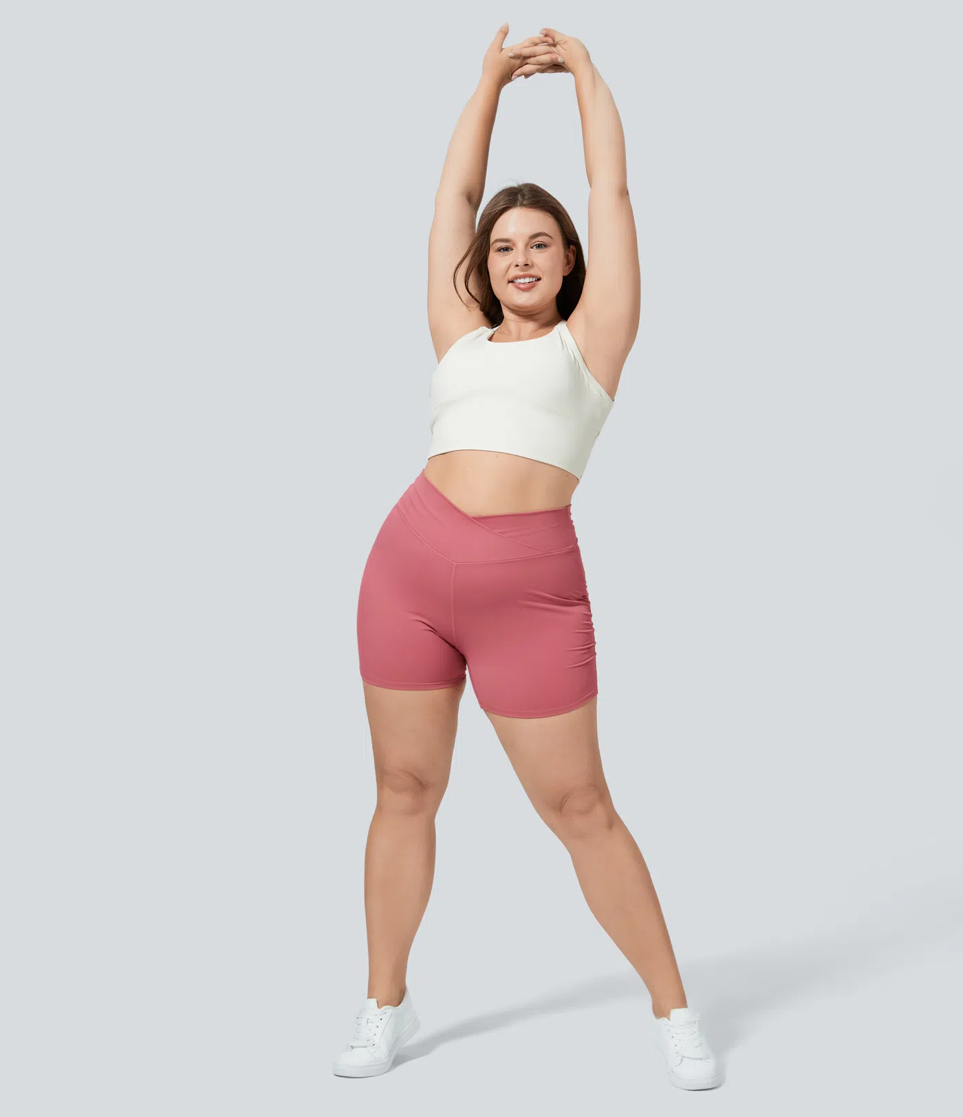 Softlyzero™ Plus-Size, plushige Crossover-Yoga-Shorts mit hohem Bund und Rüschen - 12,7 cm