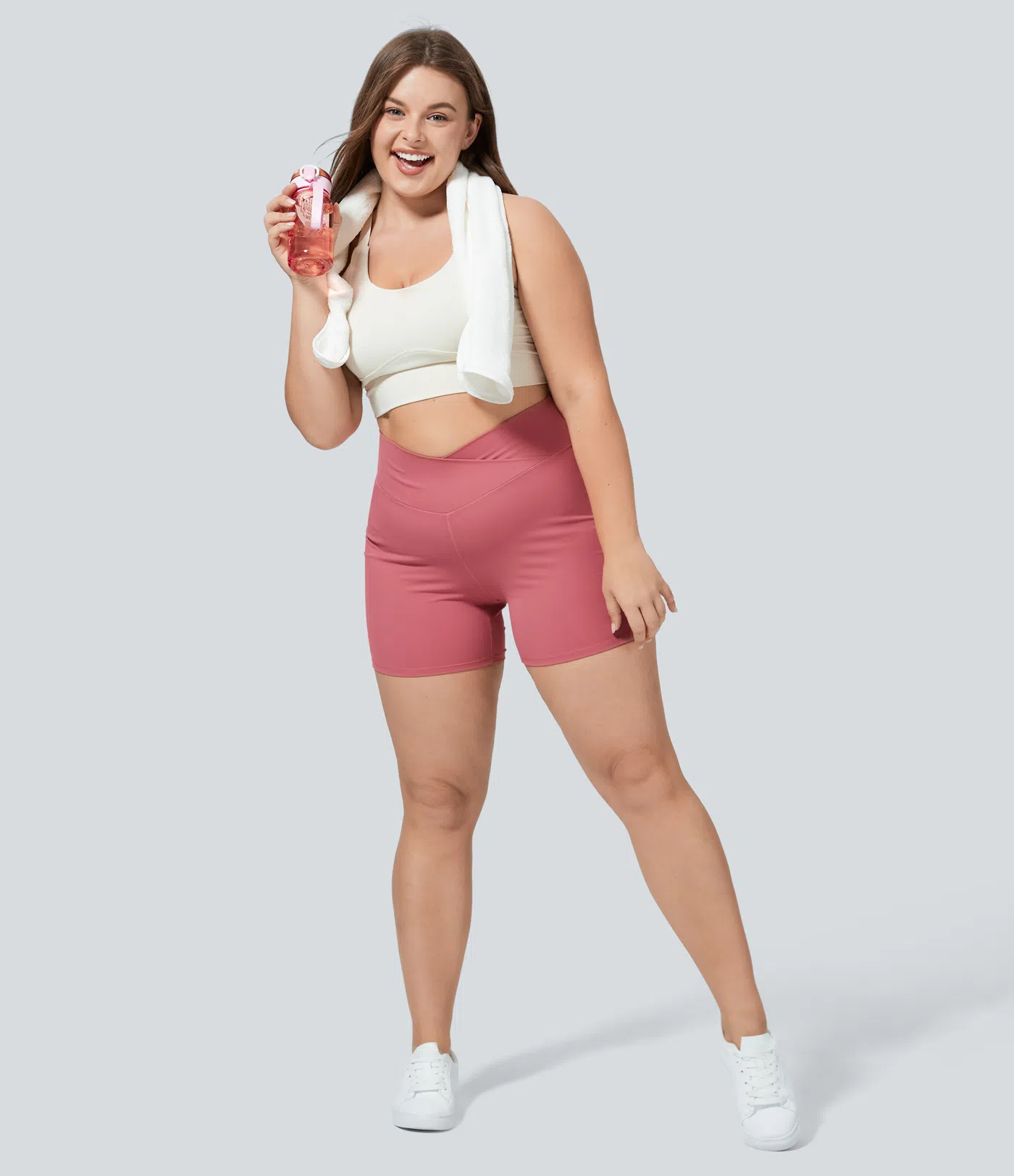 Softlyzero™ Plus-Size, plushige Crossover-Yoga-Shorts mit hohem Bund und Rüschen - 12,7 cm