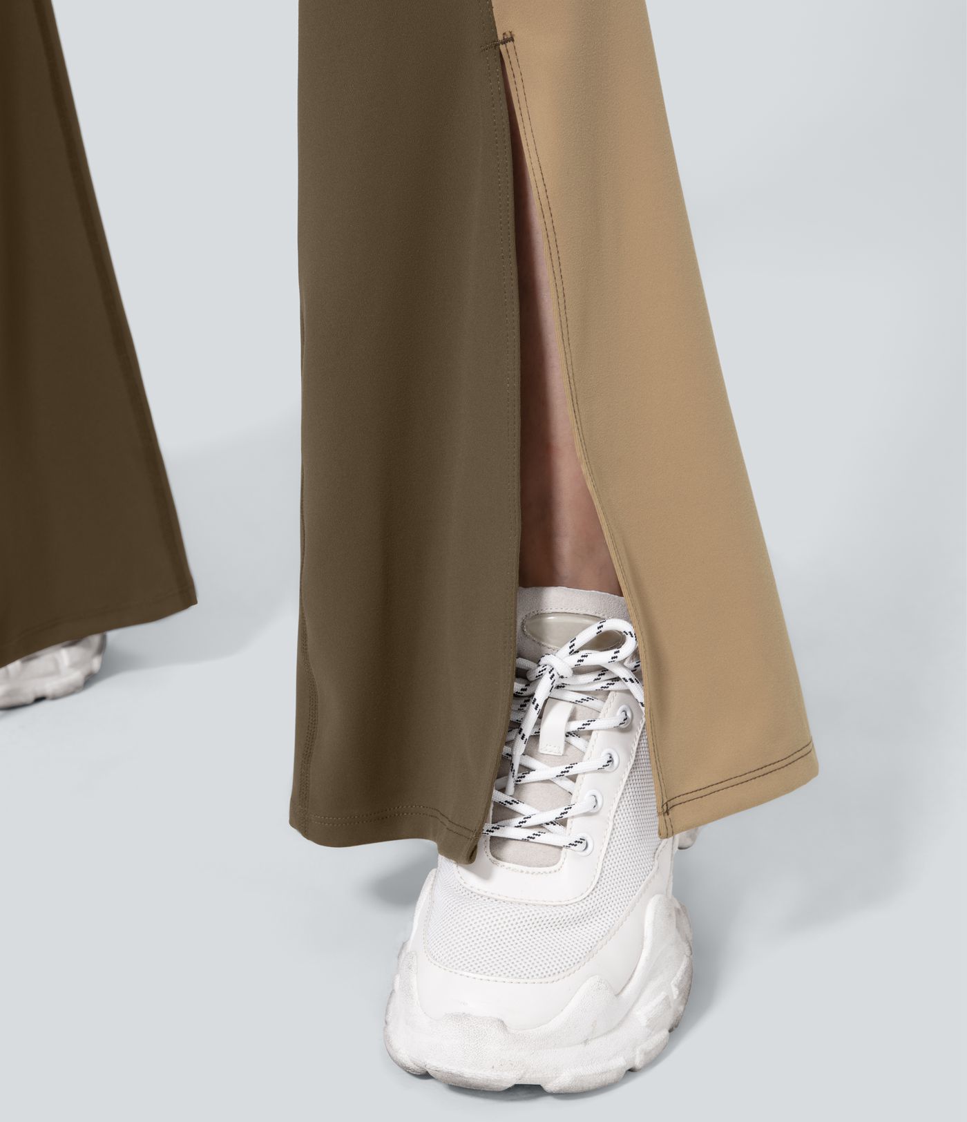 High Waisted Tummy Control Hem Color Block Flare Casual Leggings