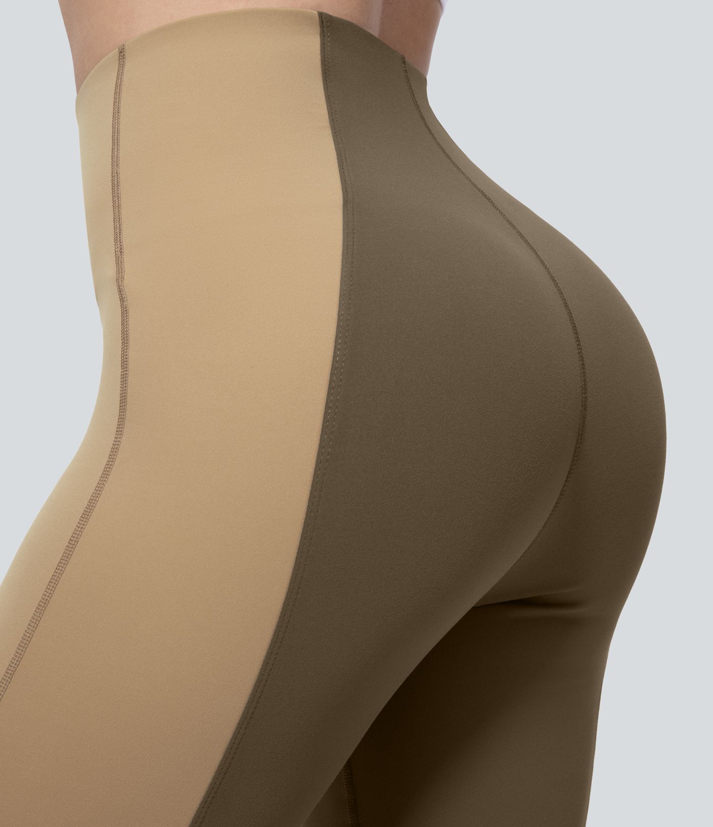 High Waisted Tummy Control Hem Color Block Flare Casual Leggings