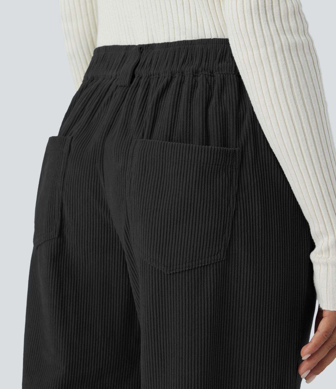 Pantalon décontracté droit en velours côtelé, taille mi-haute, avec poches zippées