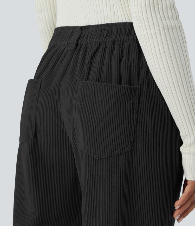 Pantalón pana tiro medio cremallera botón múltiple bolsillo pierna recta