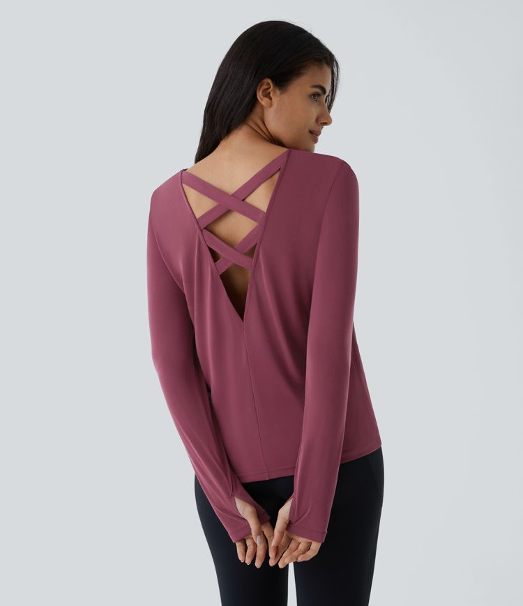 Backless Cross-Cutout Thumbhole Yoga Sports Top