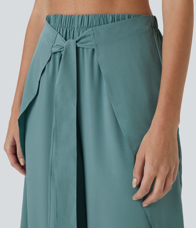 Breezeful™ High Waist Tie Front Palazzo Flowy Split Wide Leg Quick Dry Casual Pants
