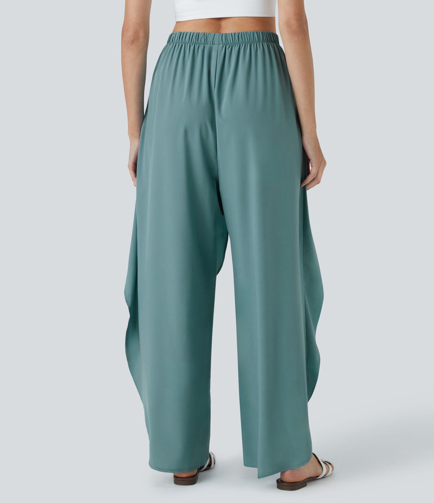 Breezeful™ High Waist Tie Front Palazzo Flowy Split Wide Leg Quick Dry Casual Pants