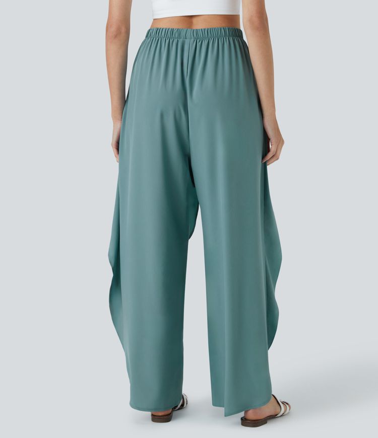 Breezeful™ High Waist Tie Front Palazzo Flowy Split Wide Leg Quick Dry Casual Pants