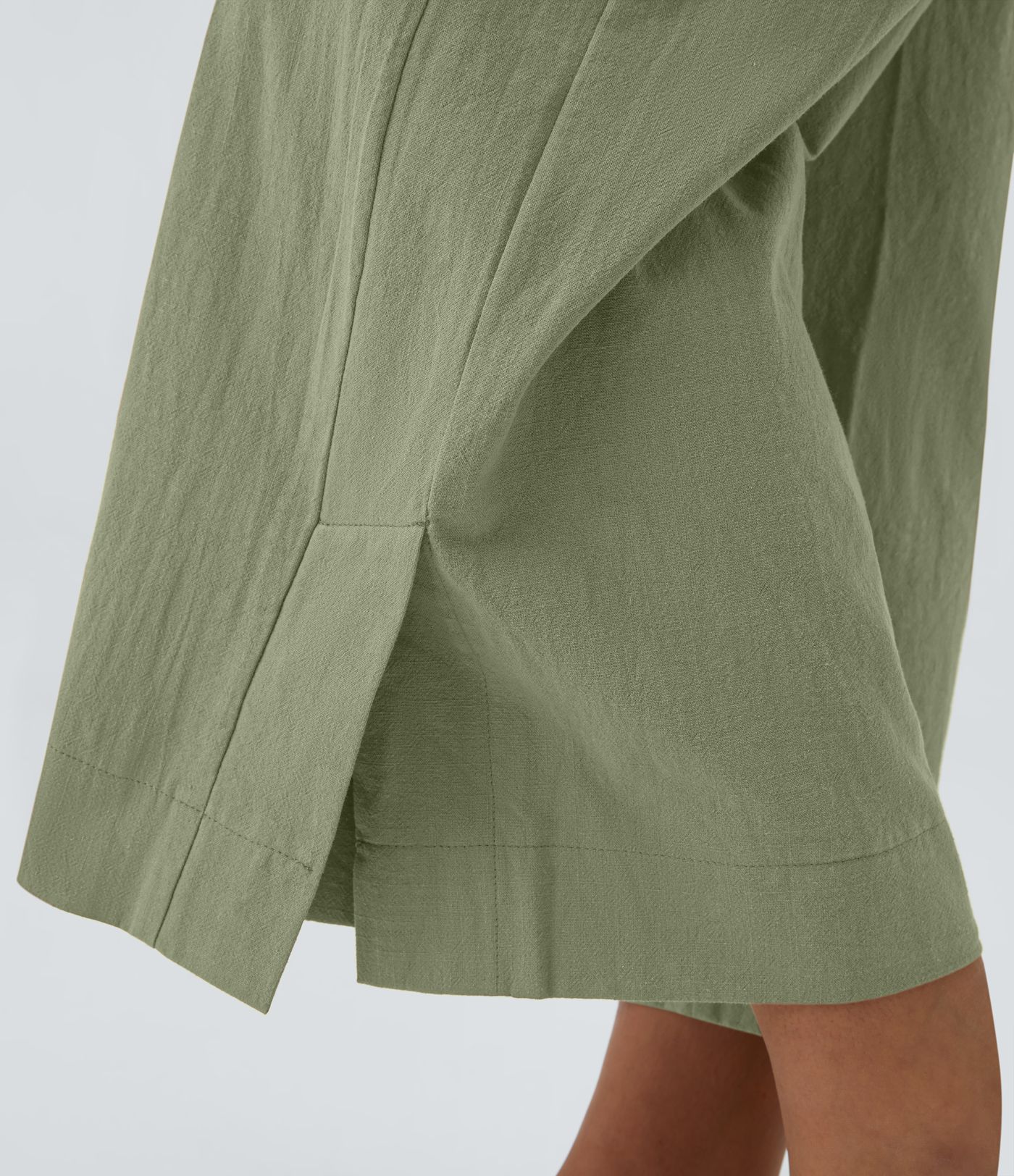 High Waisted Pockets Hem Wide Leg Palazzo Capri Casual Linen-Feel Pants