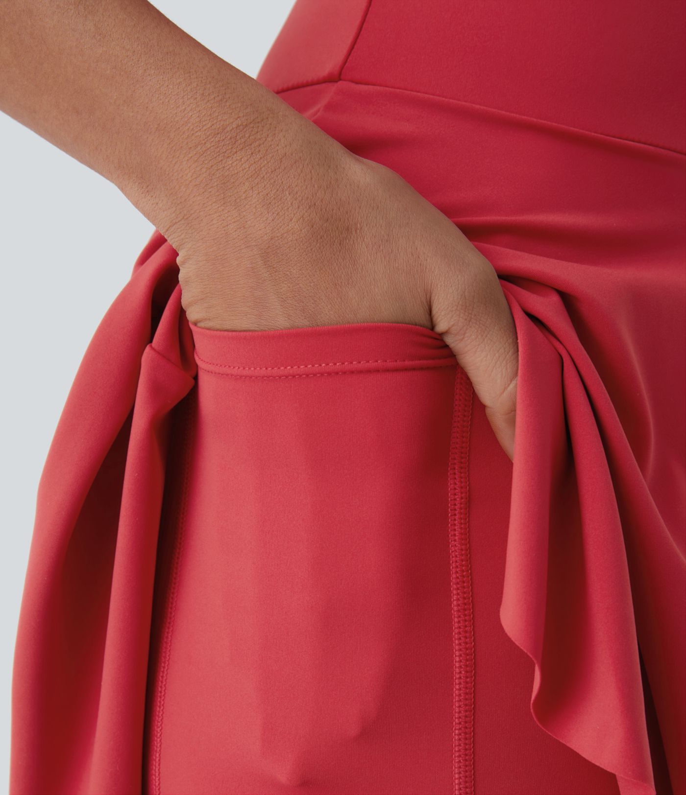 Deep V Neck Racerback 2-in-1 Side Pocket Flare Mini Casual Dress