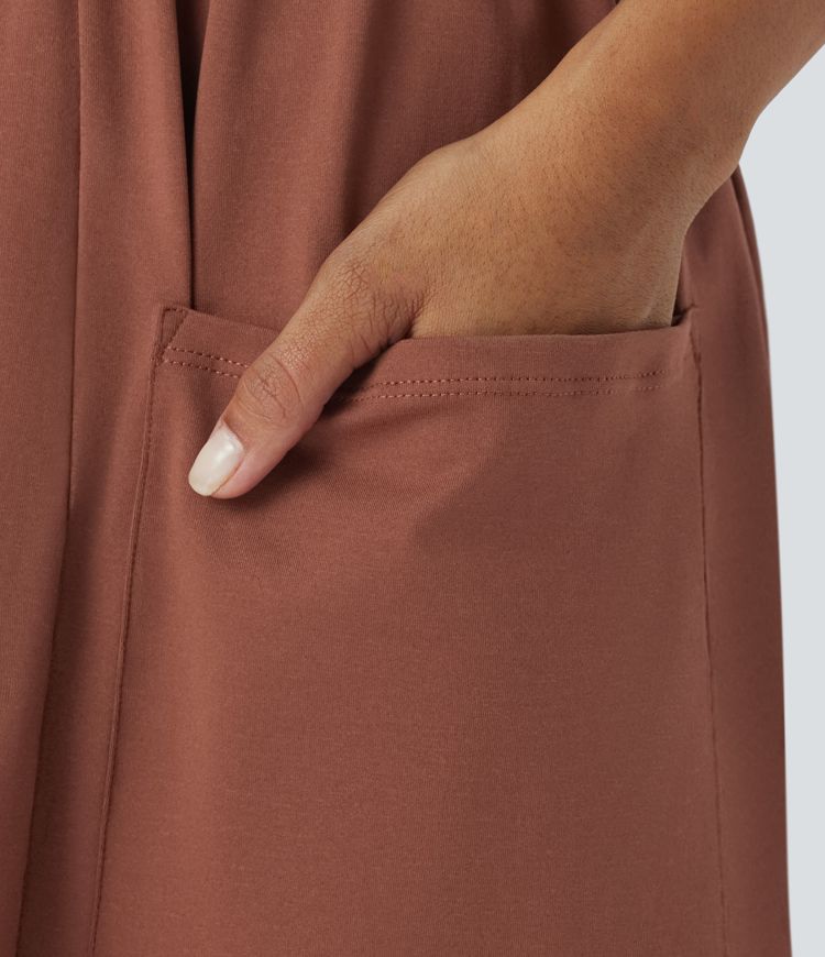 Pantalones cortos informales de pierna ancha con cintura elástica y cordón ajustable en el bolsillo lateral Palazzo