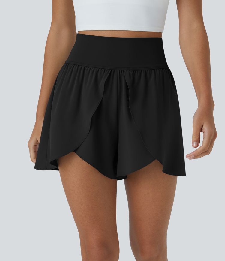 Breezeful™ High Waisted Back Waistband Pocket Flowy Split Quick Dry Dance Shorts 3.5''